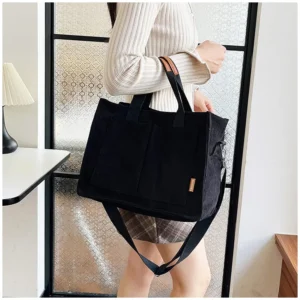 Japanese-Style Corduroy Large Tote Bag