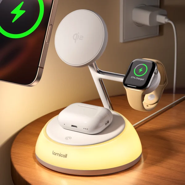 Lamicall T8L Qi2 Certified Wireless Charging Station 4in1 Magnetic Fast Wireless Charger Stand Night Light T7 Smart Phone Watch