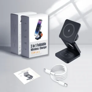 Magnetic 3 in 1 Portable Wireless Charger Stand Dock for iPhone 16 15 14 13 12 Foldable Charging Station,for Apple Watch 10