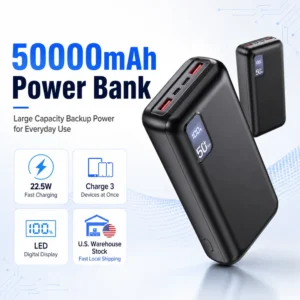 US Stock 50000mAh Portable Charger Power Bank 22.5W Fast Charging Travel Essentials External Battery Pack for Phones Tablets