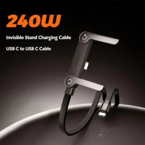 Invisible Stand Type-C Charger Cable, 240W Super Fast Charging 2-in-1 Charging Cord & Phone Holder for Gaming, Car Travel