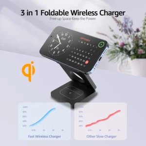 15W Magnetic Trifold Wireless Charger & Mobile Phone Charging Stand,Charging for iPhone 16 15 14 13 ,for Aipods & IWatch