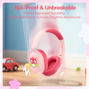 LOBKIN Cute Kids Headphones Foldable Design Wireless Open Ear MIC LED 85dB Safe Volume Limited AUX Cord