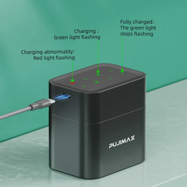 PUJIMAX 8-Slot 1.5V AA AAA Lithium Ion Battery Charger Independent Slot Charging Box for Household Rechargeable Li-ion Batteries
