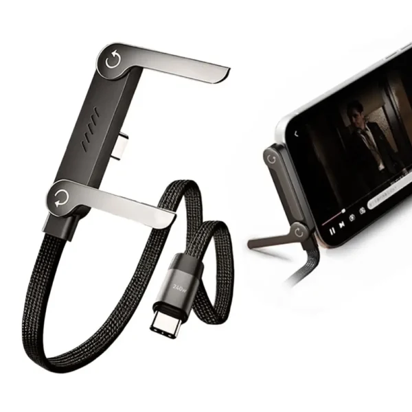 Invisible Stand Type-C Charger Cable, 240W Super Fast Charging 2-in-1 Charging Cord & Phone Holder for Gaming, Car Travel