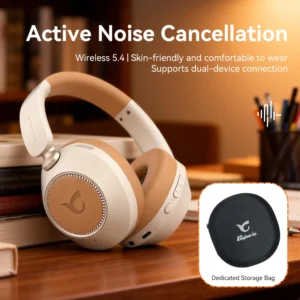 Cyboris 2026 C808 Retro Leather Wireless Headphones ANC BT5.4 Dual Device Connection Foldable Commute Travel Headset