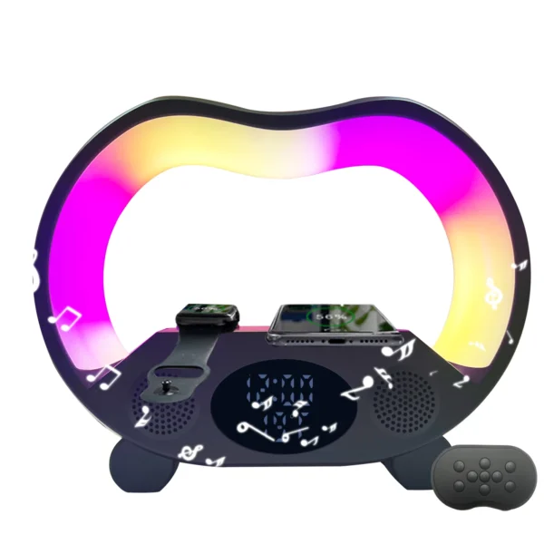 G-Shape Mobile Phone Charger 3-in-1 Wireless Bedside Night Light Digital Alarm Clock Party-Use Home Rgb Lamp Wireless Speaker