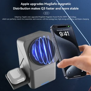 US Warehouse Stock Type-C Auto Rotation Magnetic Smart 3 in 1 Wireless Charger for Apple Watch for iPhone 17 15 14 for AirPods