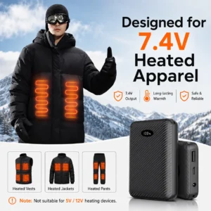 12000mAh Rechargeable Fast Charging Heated Clothing Battery Pack 7.4V 3A USB Output for Heated Jacket Vest OEM Wholesale