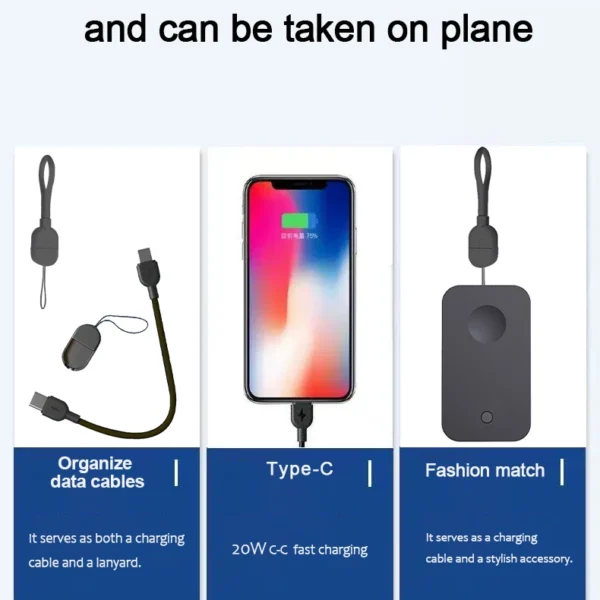 USA Stock Outdoor Portable Emergency 2-in-1 Pocket Charger Mini Keychain PowerBank with Type-c Cable for Iwatch and Mobile Phone