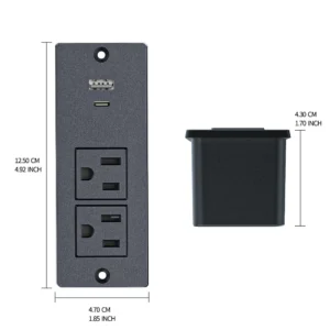Small Recessed Power Strip Plug Extension Cord with Inset USB Electrical Outlet Extender Protector Hidden Power Strip
