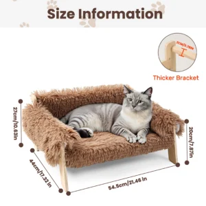Large Cat Bed Sturdy Wooden Leg Raised Plush Cat Sofa Bed Kitten Bed for Indoor Cats – Soft Cat Couch