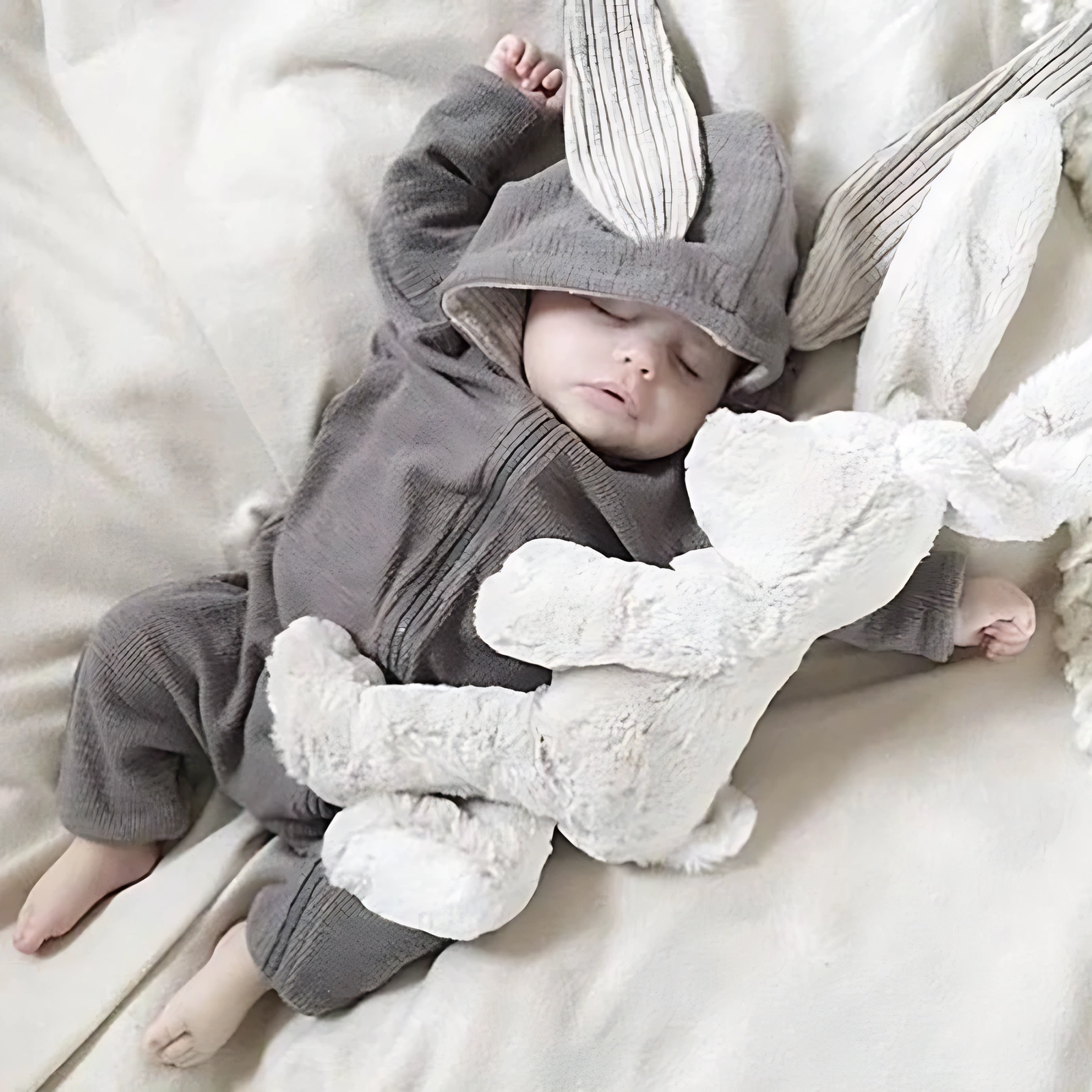 Cotton Baby Bunny-Ear Hooded Romper