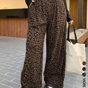 Spring and Autumn Leopard Print High-Waisted Printed Straigh