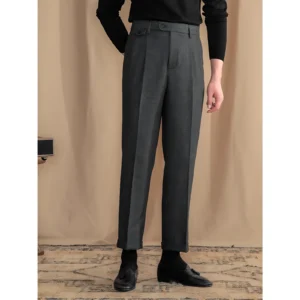 Men's Wool Blend Herringbone Straight Leg Trousers