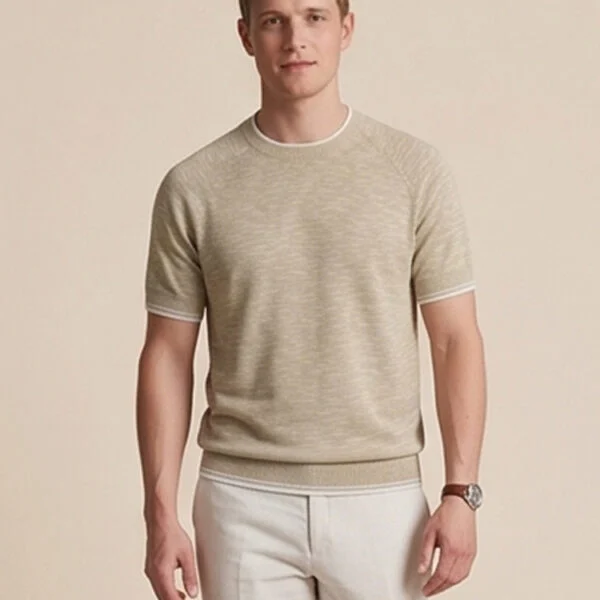 Men’s Summer Cotton Linen Blend Short Sleeve Knit T-Shirt
