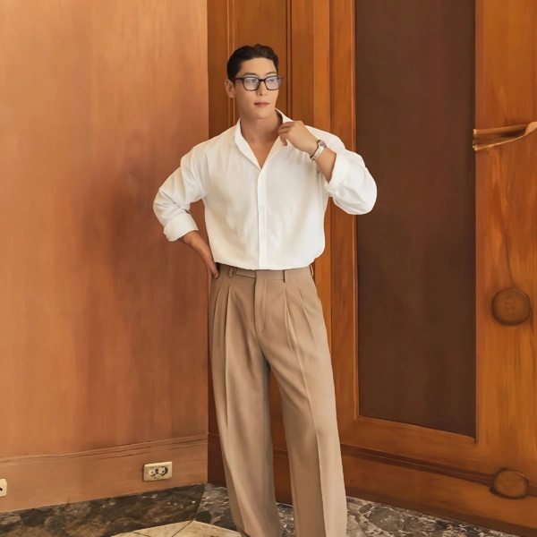 Men's Double Pleated Wide-Leg Trousers