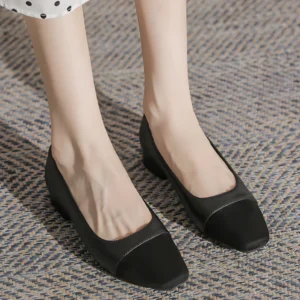 Thick Heel Square Toe Women Casual Flat Shoes
