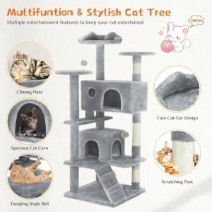 54 -Cat Tree Tower – Multi-level With Sisal Grab Post, Indoor Apartment With Ladder, Plush Toys, Rest And Play