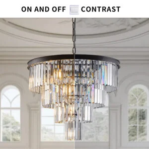 (Same as W1340P188542/L5007-600-B) 24″ Contemporary Crystal Modern Chandeliers Crystal Ceiling Chandelier 4 Tier Black Chandelier Lighting for Dining Room Living Room Bedroom (Bulbs Not included)