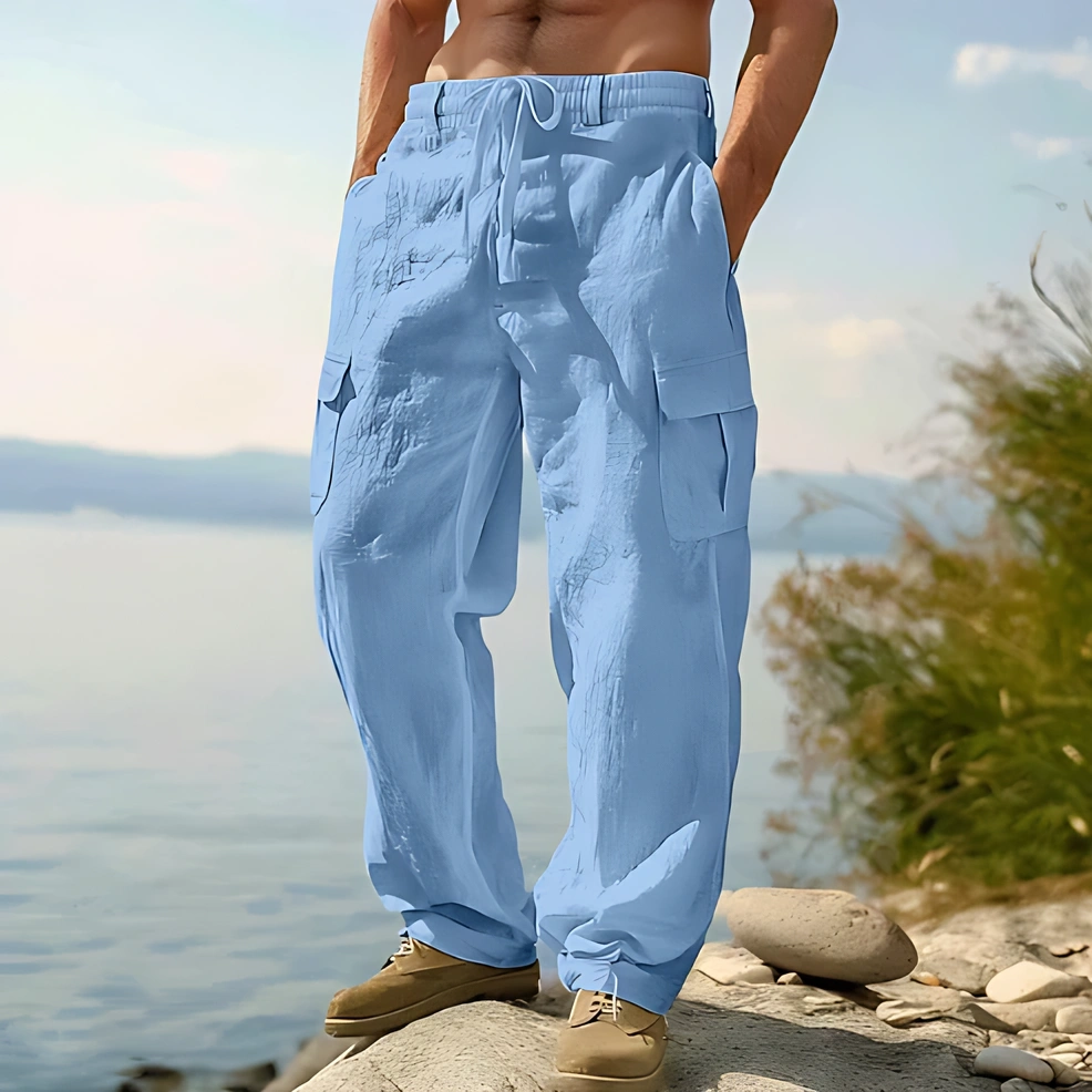 Men’s Cotton Linen Straight Leg Casual Trousers