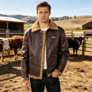 Men's Synthetic Fur-coated Jacket with Long Sleeves an