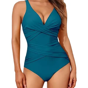 One-piece swimming suit with a high-waisted tight fit for women