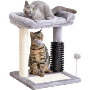 Small 4-in-1 Cat Tree Tower with Self-grooming Brush and Nat