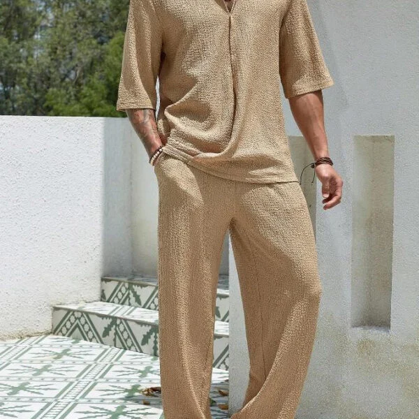 Men's Short Sleeve Shirt and Trousers Casual Set