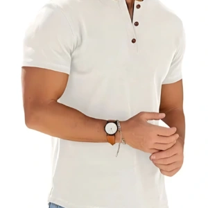 Men's Henley Neck Short Sleeve T-Shirt