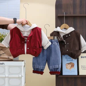 Boys Hooded Vest, Top and Trousers 3-Piece Set