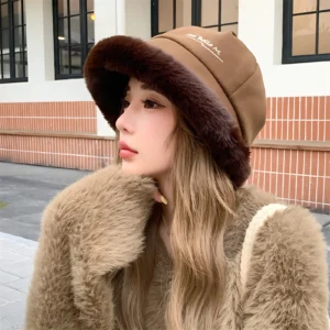 Women's Fleece-Lined Letter Embroidered Fisherman Hat