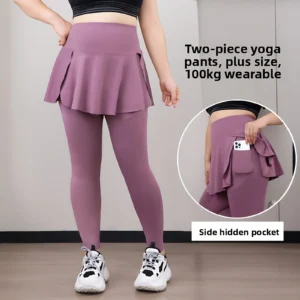 Women's Plus Size Faux Two Piece Yoga Pants with Pocke