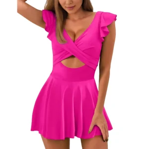 One-piece Swimming Suit Frilled Cross-shaped Skirt Design