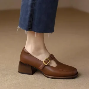 British Style Mary Jane Leather Shoes with Medium Heel