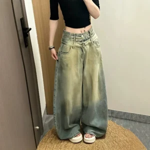 High Waist Distressed Denim Pants