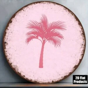8x8in Vintage Palm Tree Round Sign Hawaiian Pool Bar Decor