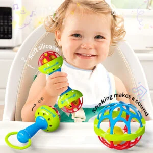 Soft Rubber Baby Rattle and Teething Toy