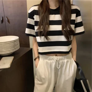 Striped Short Sleeve Women's Tops