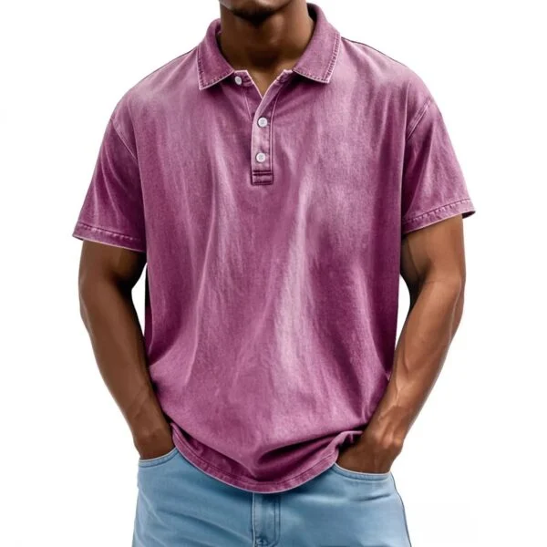 Men’s Retro Washed Pure Cotton Casual Versatile Short-Sleeve Button-Down T-Shirt