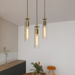 Gold Pendant Light Fixtures, 3 Pack Modern Pendant Lighting With Clear Striped Glass Shade, Hanging Pendant Lights Kitchen Island, Farmhouse Pendant Lighting For Dining Room Bedroom Bathroom