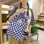 Vintage Plaid Laptop School Backpack for Women