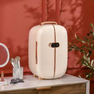 Portable Skincare Fridge with LED Display, 12L Mini Fridge for Beauty, Makeup and Cosmetics, Small Refrigerator Cooler for Bedroom, Home Office, Desktop, White