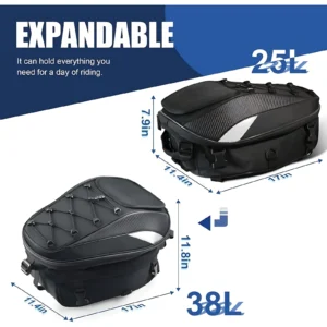 Motorcycle Rear Seat Helmet Bag Expandable Waterproof Riding Backpack