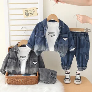Boys Dip-Dye Denim Jacket, T-Shirt and Pants Set