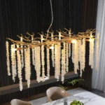 39-inch Modern Golden Pendant Light with Cascading Crystal S