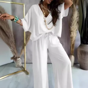 Women's Neck Bat Sleeve Wide Leg