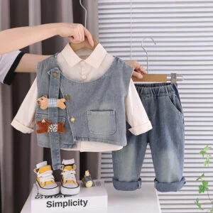 Boys Denim Vest, Shirt and Pants 3-Piece Set