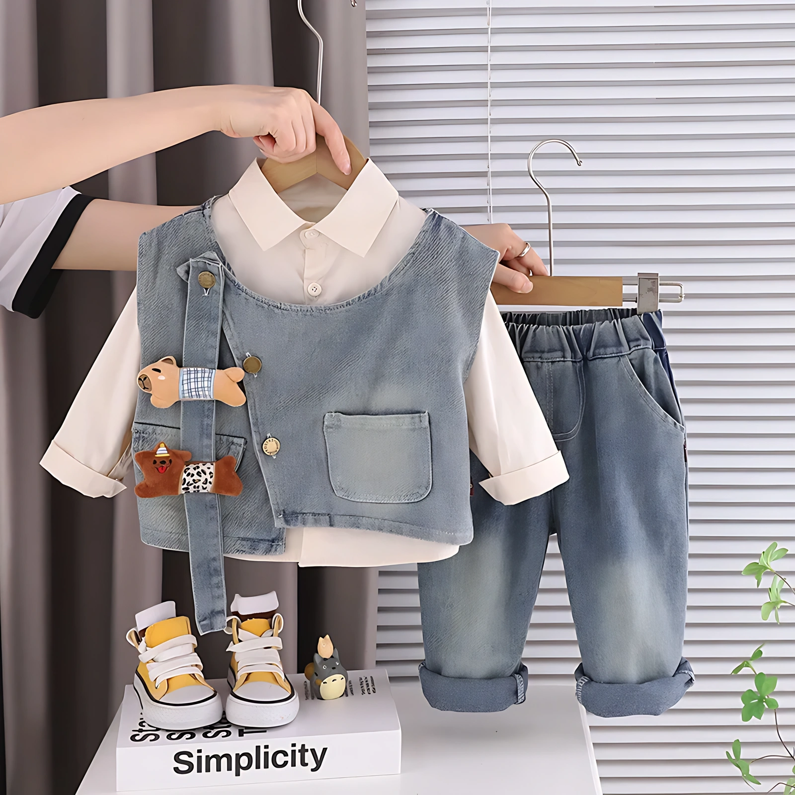 Boys Denim Vest, Shirt and Pants 3-Piece Set