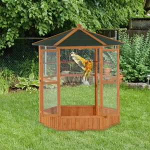 69-Inch Wooden Hexagonal Outdoor Bird Cage Aviary